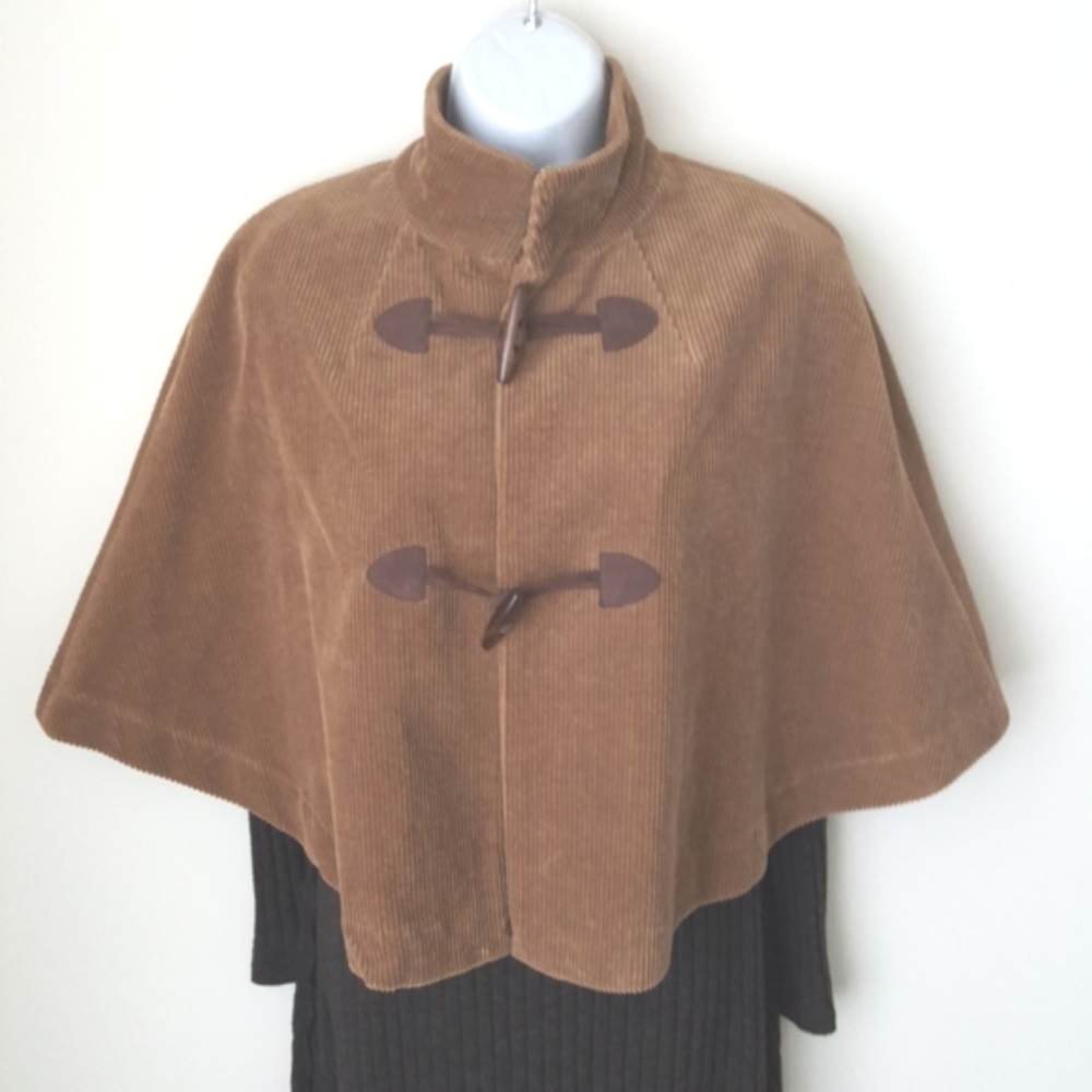 Corduroy Cape Poncho Cinnamon Brown Cotton One Size Western Country Rustic - Picture 2 of 14